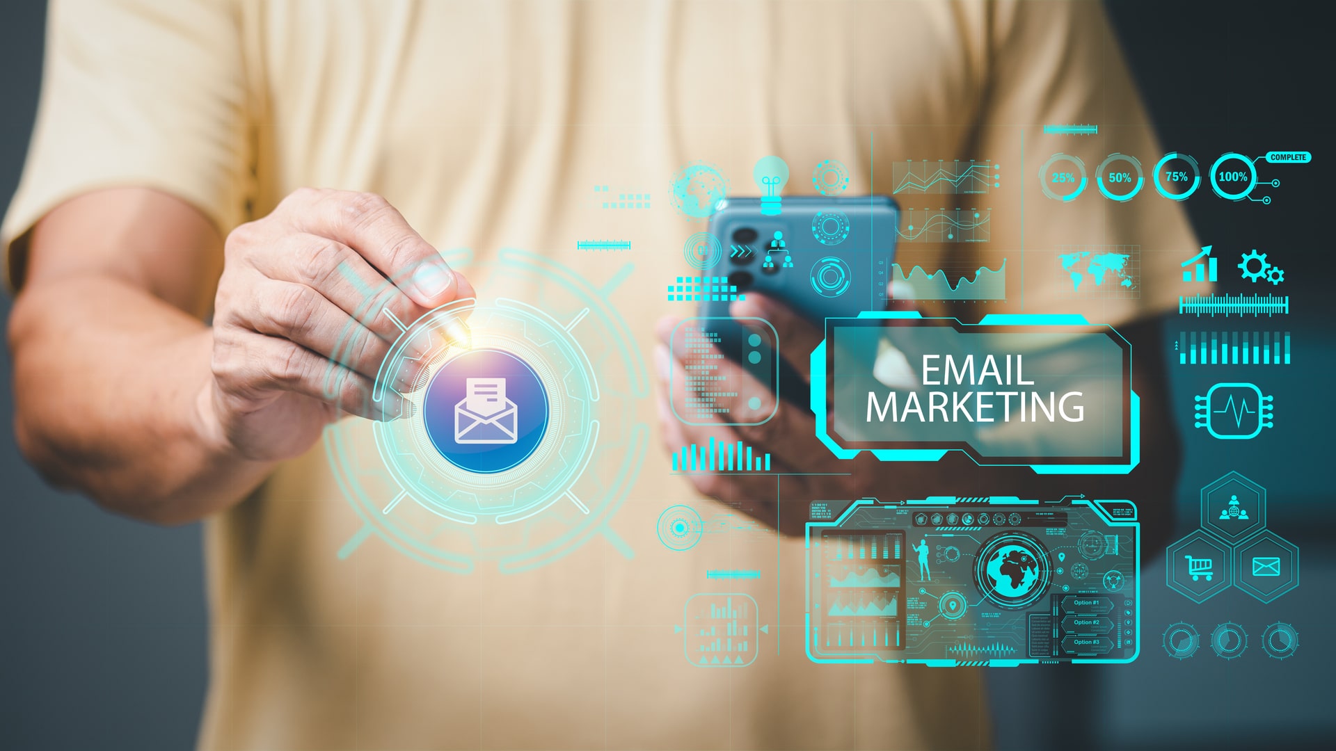 Business people communicate online messages with e-mail, network letter technology and digital marketing concepts, modern business connections and newsletters, electronic traffic and correspondence.