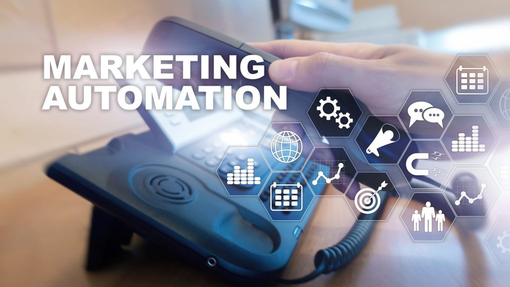 Marketing Automation Software Technology Process System Internet Business concept. Mixed media background.