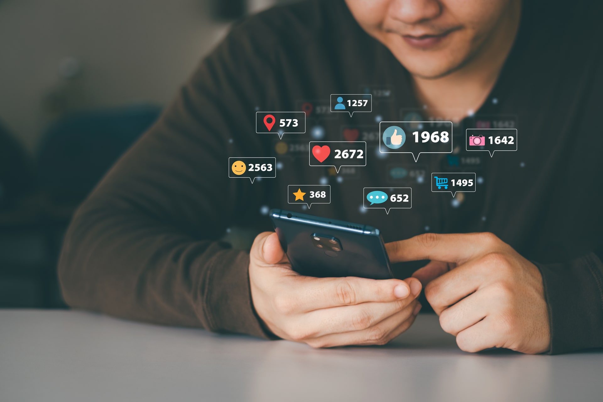 Social Media and Online Digital Concepts, Men Using Smartphones, Ideas for Holiday Life and Social Media, Ideas of Social Disturbance, Working from Home.